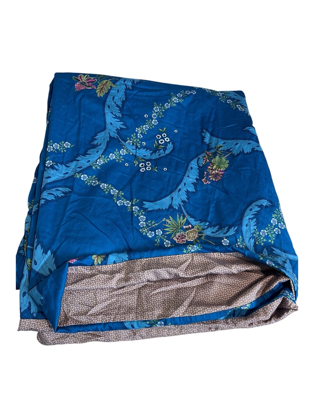 Yves Delorme Palmio Blue King Duvet Cover Floral 100% Cotton Made in France